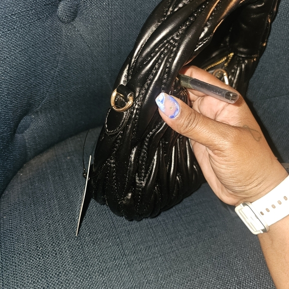 Black Textured Mini Bag with Zigzag Pattern - Picture 7 of 11